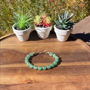 Green Aventurine and Gold-tone wire wrapped bracelet